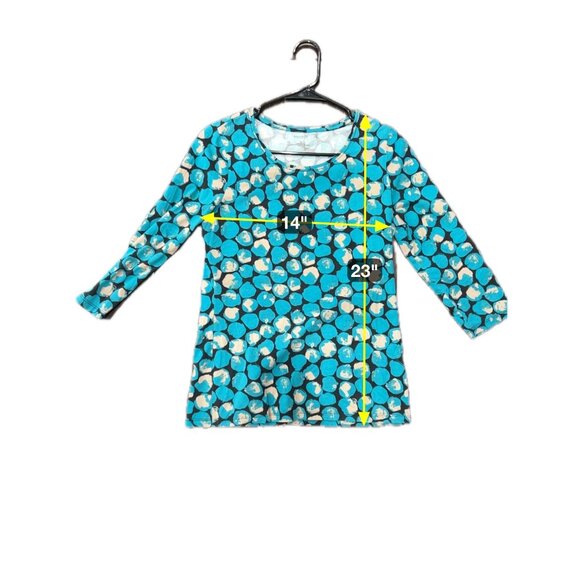 Madison Polka Dot Scoop Neck 3/4 Sleeve Top Blue Beige Sz Small Casual Wear - Picture 6 of 9